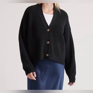 Quince Black Fisherman Boxy Cropped Cardigan Sweater XS Boxy